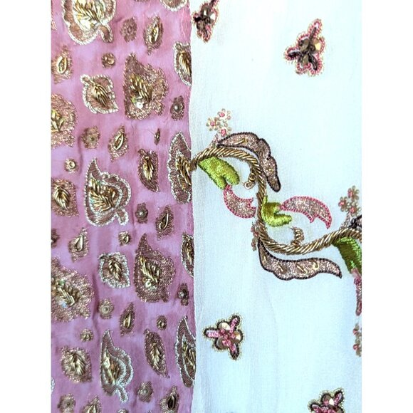 Pink & Cream Embroidered Lehenga Choli Set With Beaded Details & Tie-Back Design - Picture 8 of 8